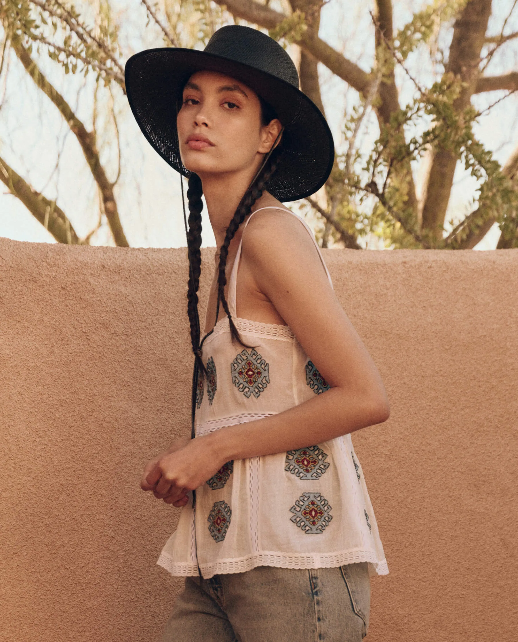 The Roam Top with Folklore Embroidery. -- Cream sold by THE GREAT. product image thumbnail 3