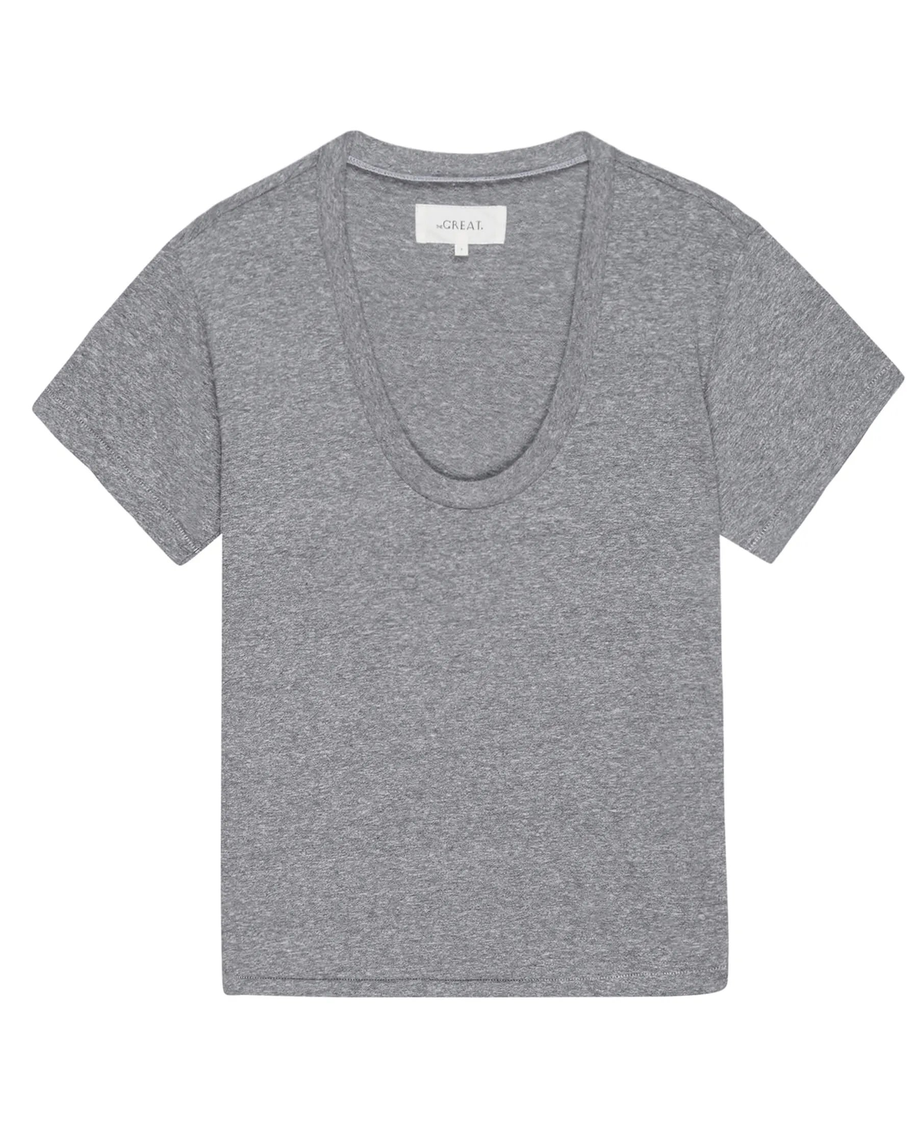 The Slim U-Neck Tee. Solid -- Heather Grey sold by THE GREAT. product image thumbnail 5