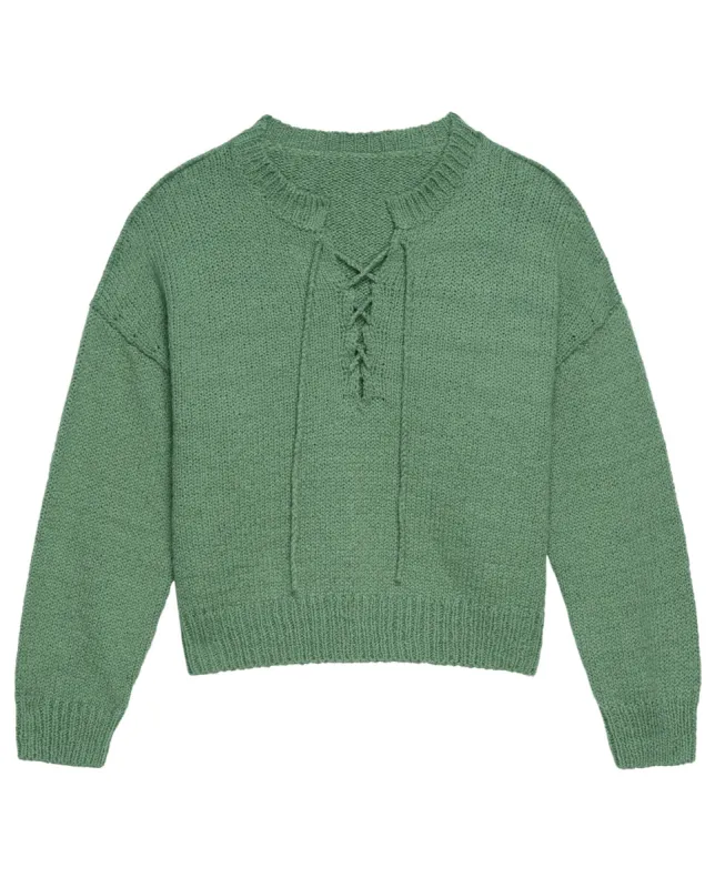 The Lace Up Pullover. -- Dried Basil sold by THE GREAT.