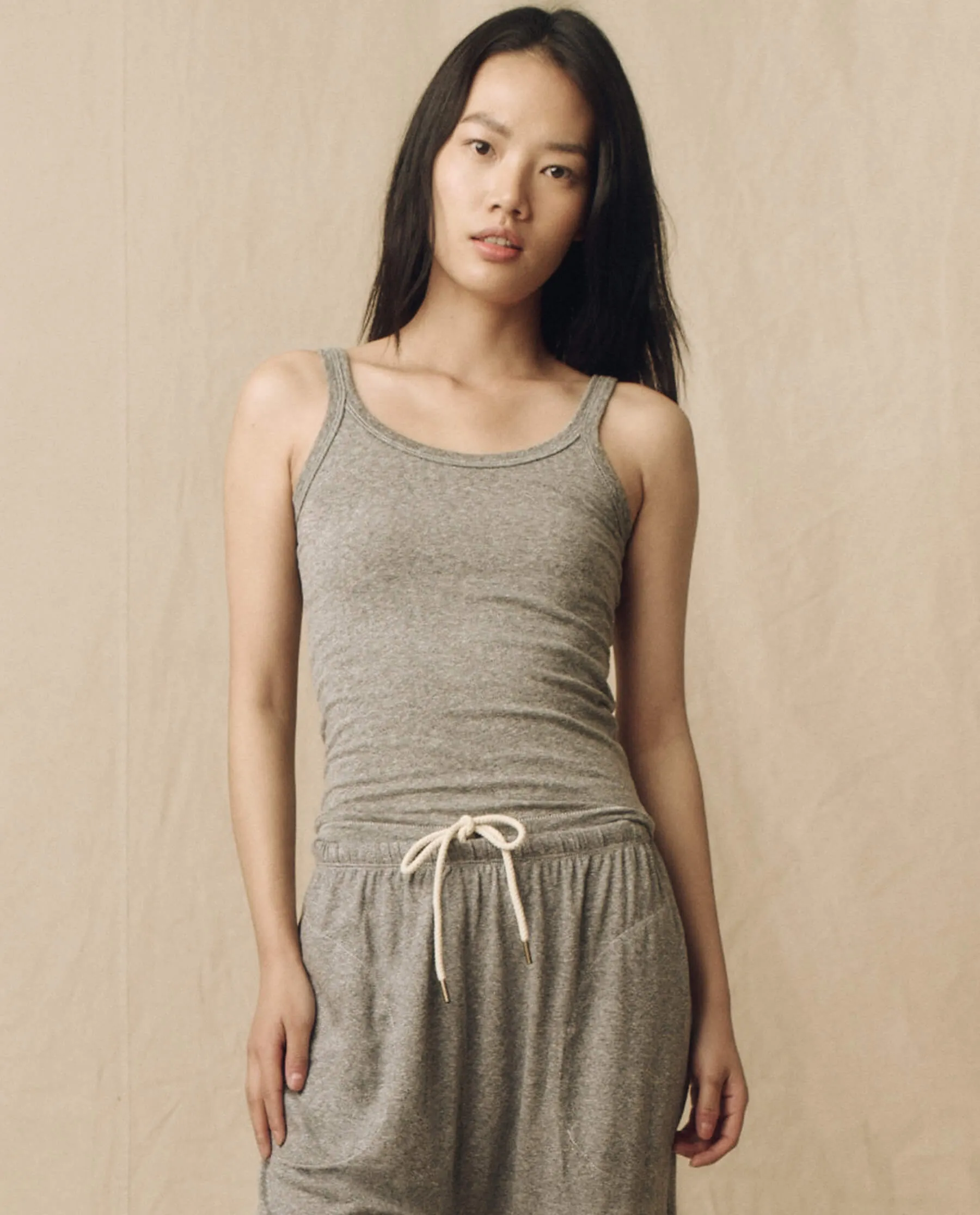 The Slim Tank. Solid -- Heather Grey sold by THE GREAT.