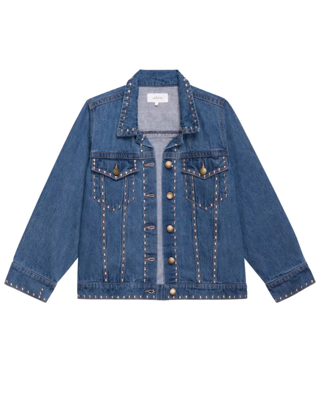 The Studded Denim Jacket. -- Electric Blue Wash sold by THE GREAT.