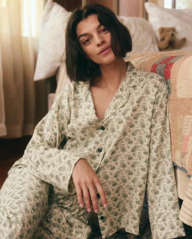 The Pajama Top. -- Washed White with Pine Vintage Paisley sold by THE GREAT.