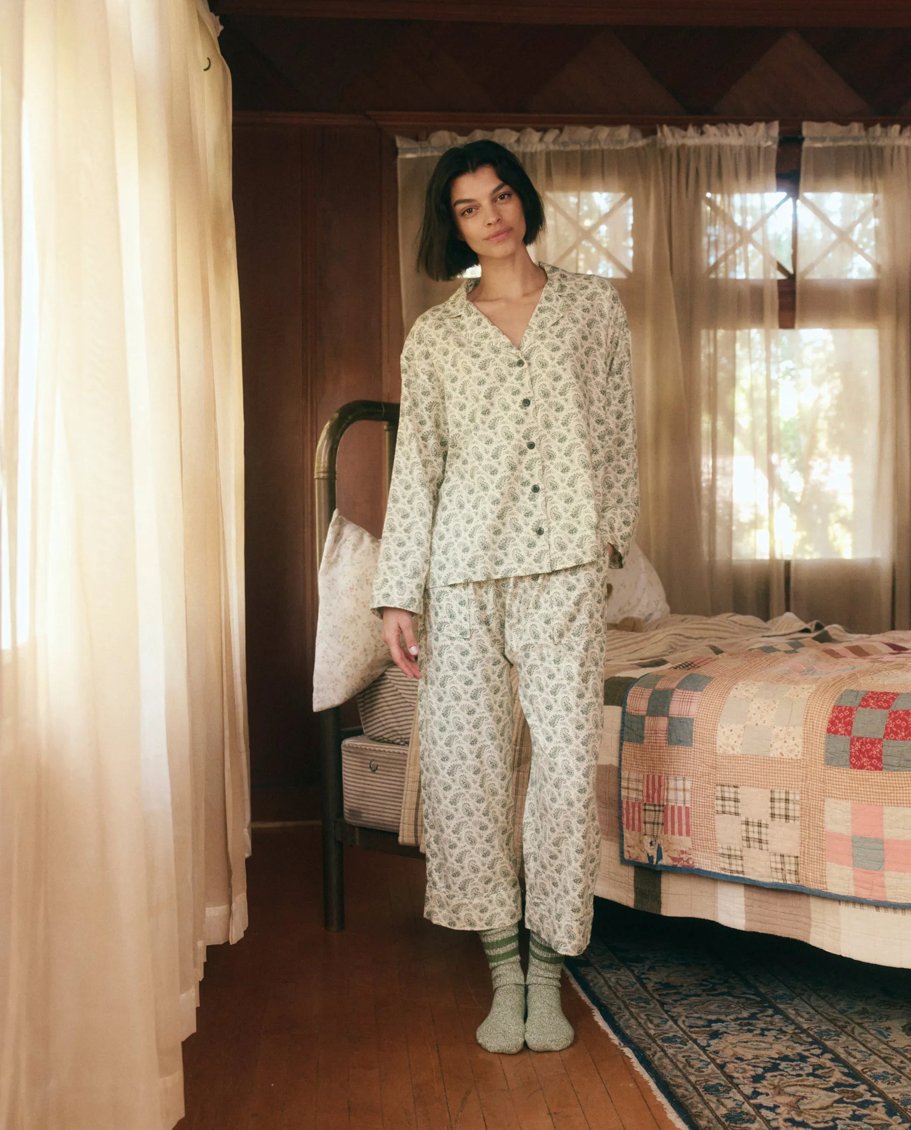 The Pajama Top. -- Washed White with Pine Vintage Paisley sold by THE GREAT. product image thumbnail 2