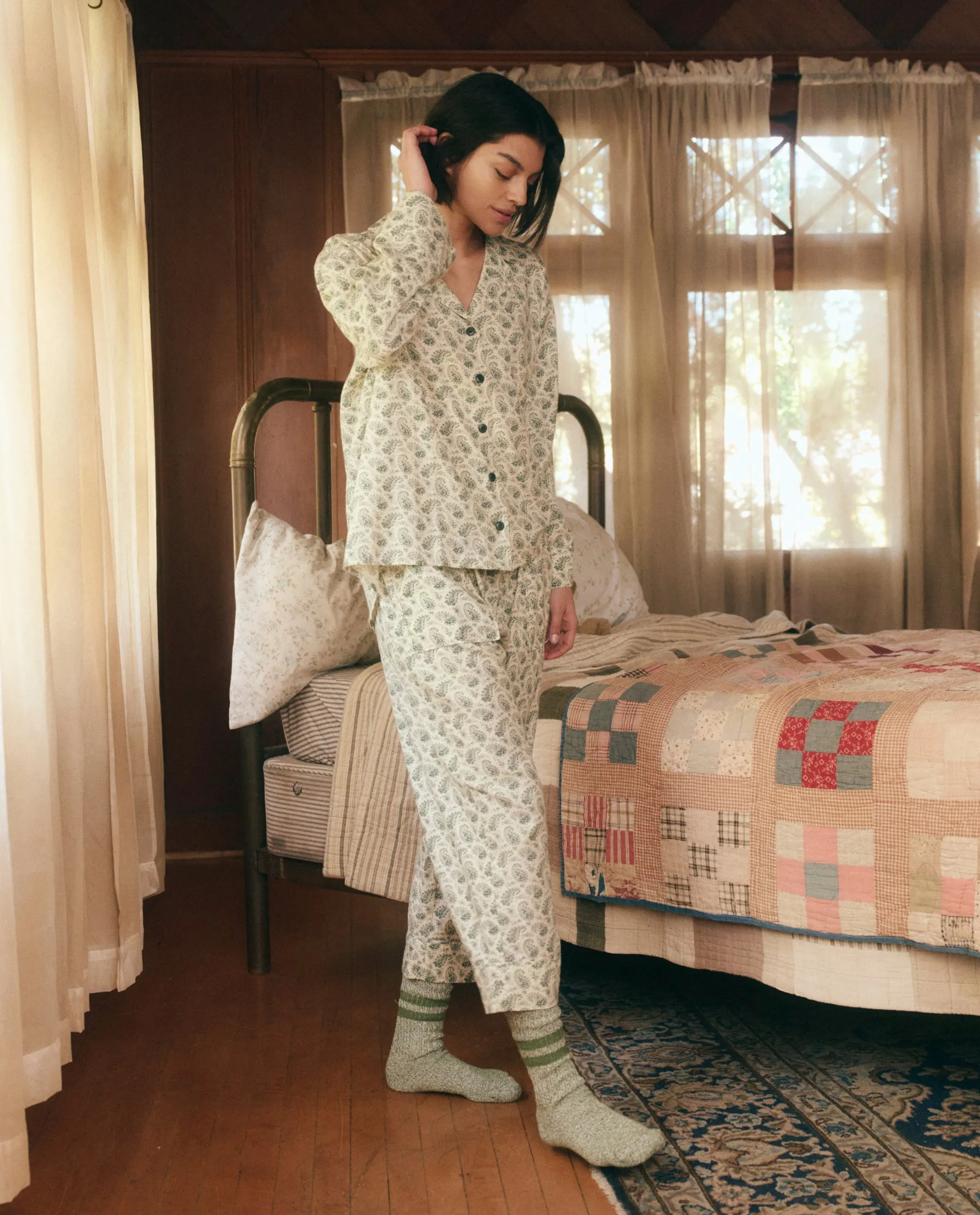 The Pajama Top. -- Washed White with Pine Vintage Paisley sold by THE GREAT. product image thumbnail 3