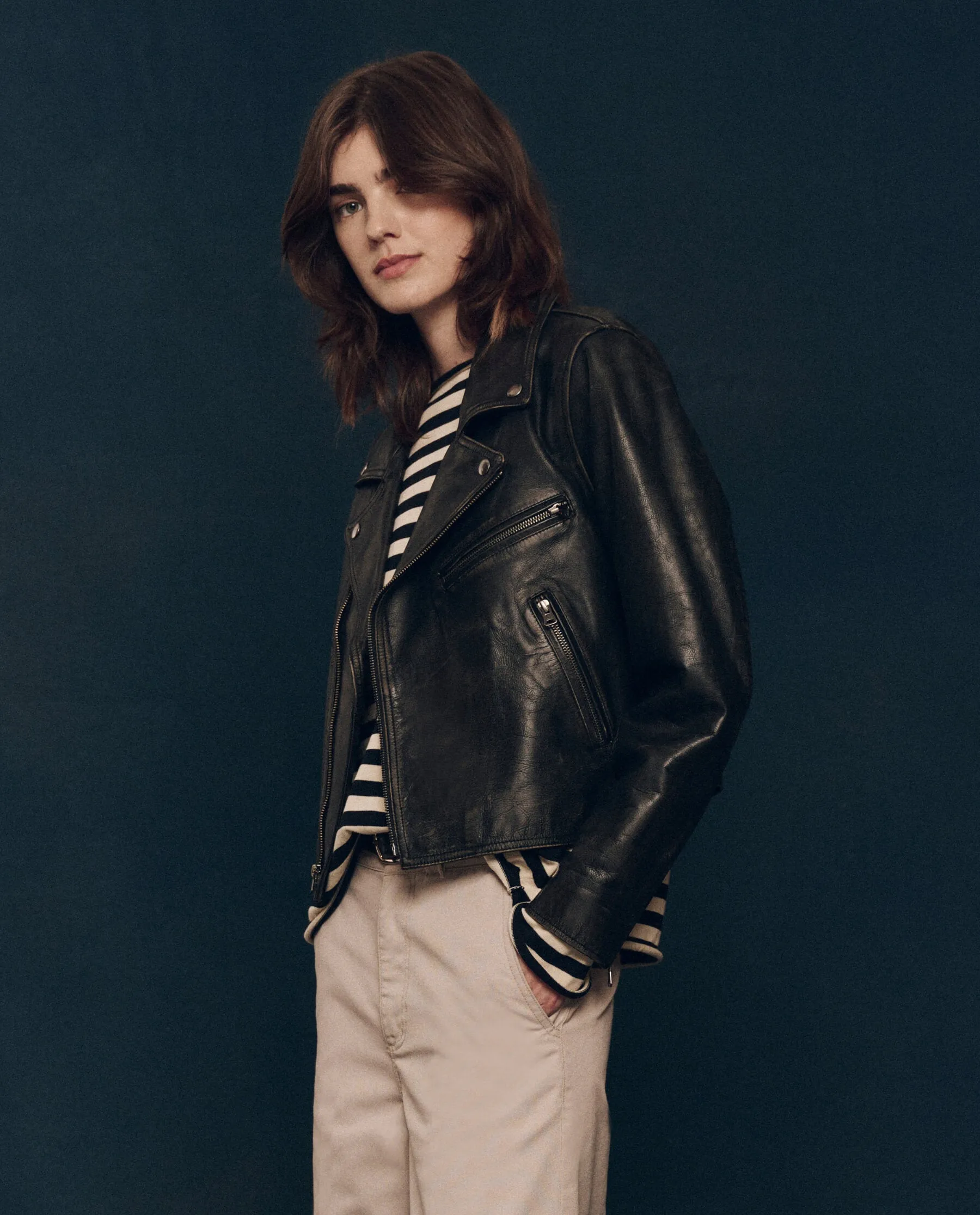 The Perfect Leather Jacket. -- Worn Black sold by THE GREAT. product image thumbnail 3