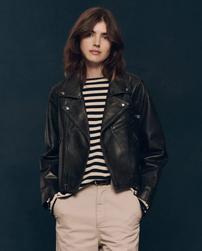 The Perfect Leather Jacket. -- Worn Black sold by THE GREAT.