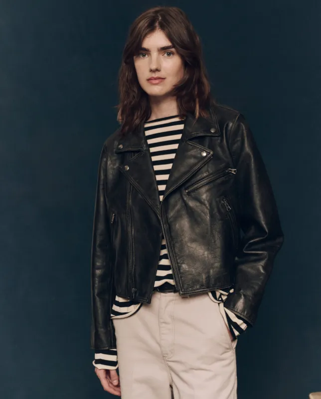 The Perfecto Leather Jacket. -- Worn Black sold by THE GREAT.