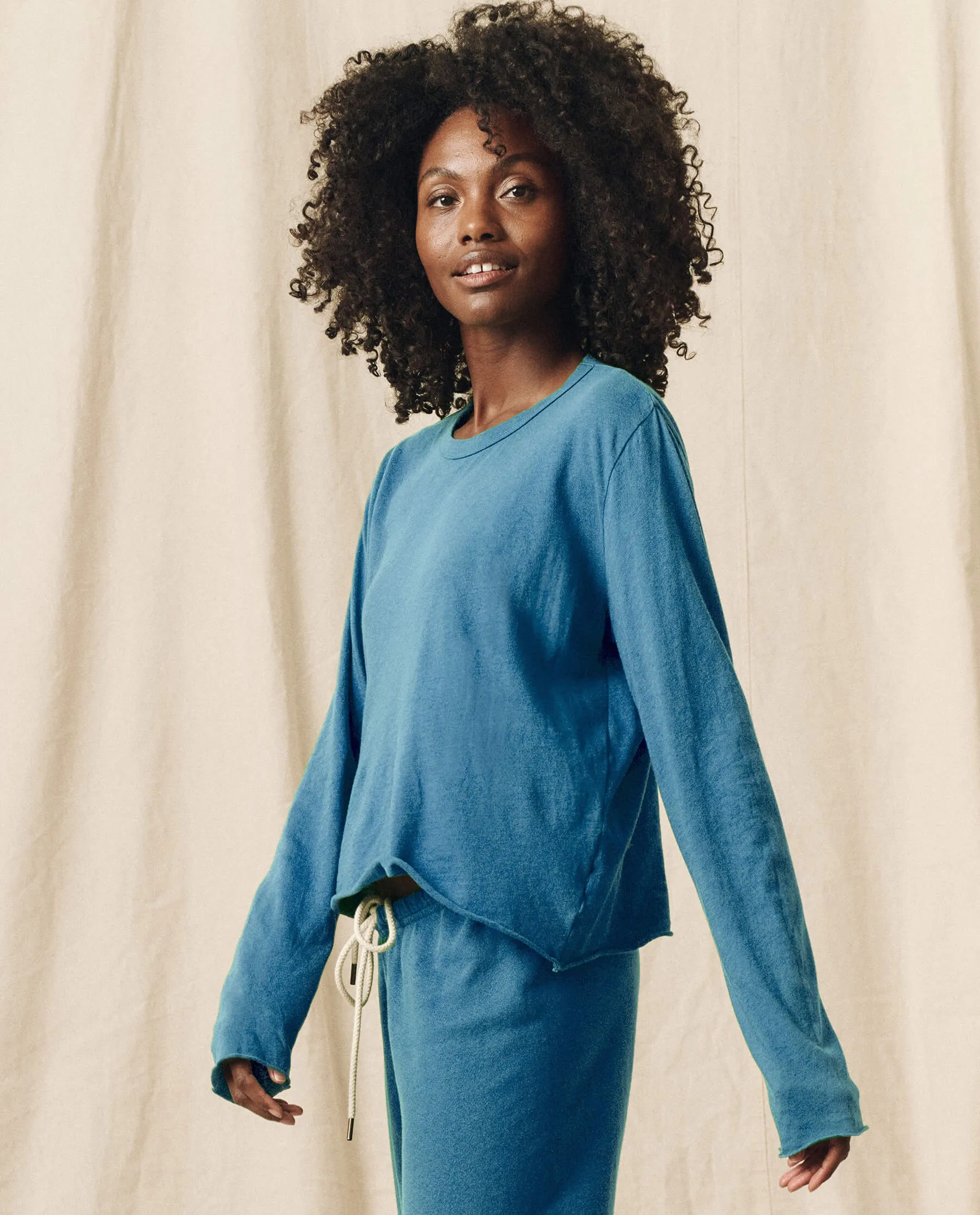 The Long Sleeve Crop Tee. Solid -- Glacier Blue sold by THE GREAT. product image thumbnail 5