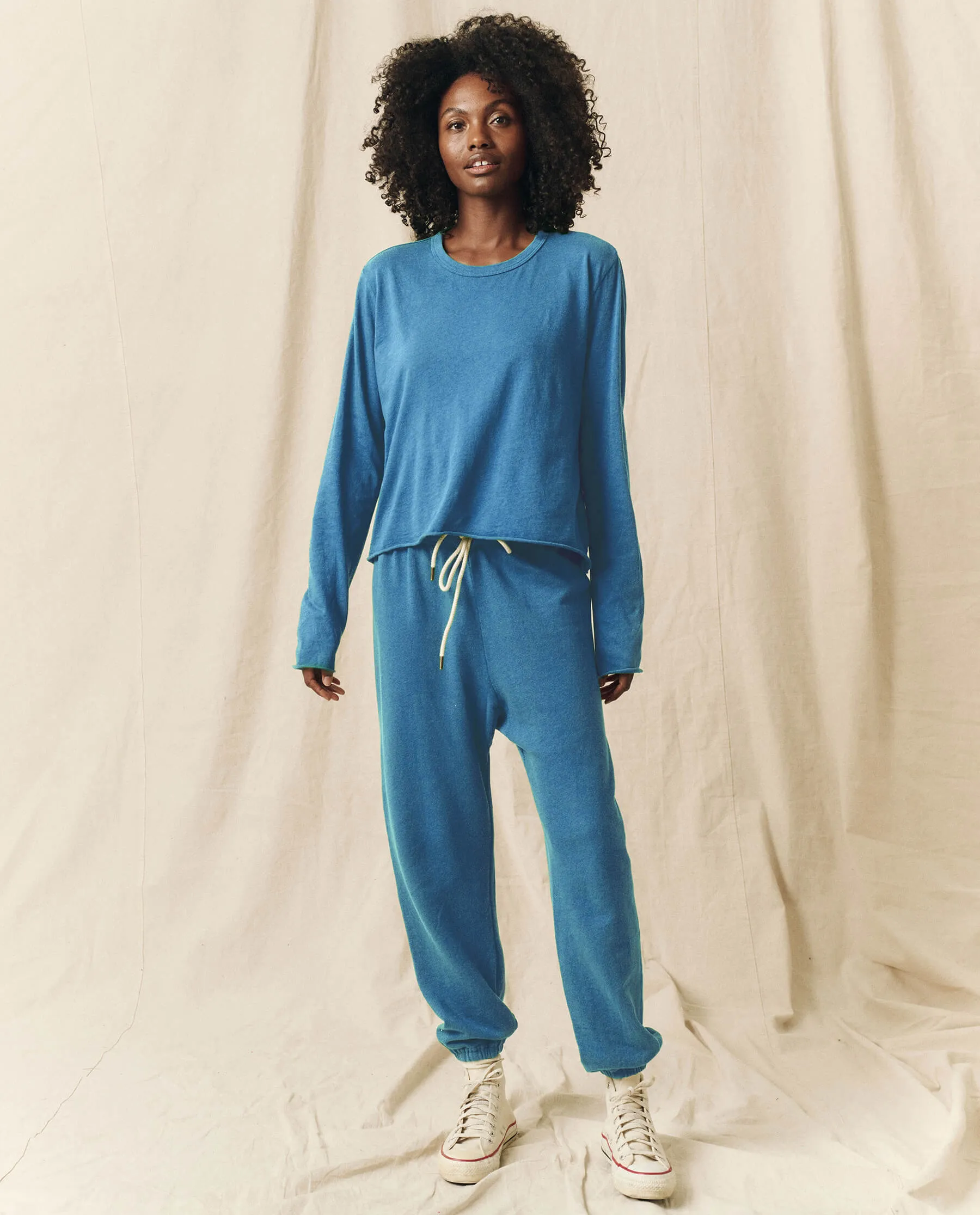 The Long Sleeve Crop Tee. Solid -- Glacier Blue sold by THE GREAT. product image thumbnail 4