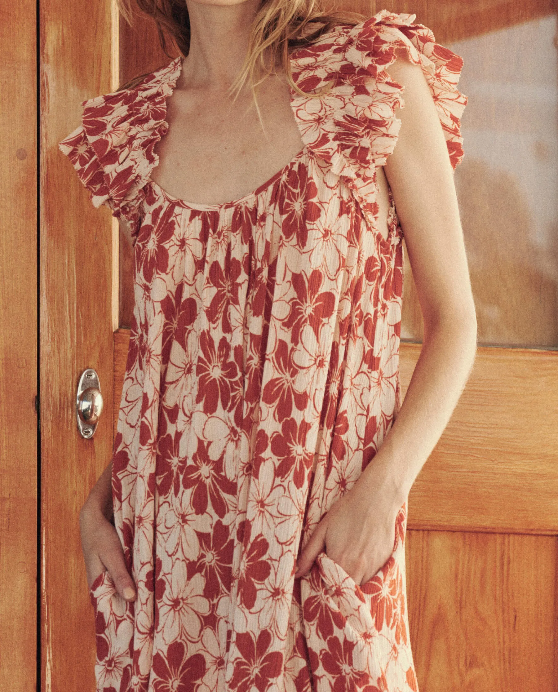 The Cascade Dress. -- Burnt Red Hibiscus Flower sold by THE GREAT. product image thumbnail 4