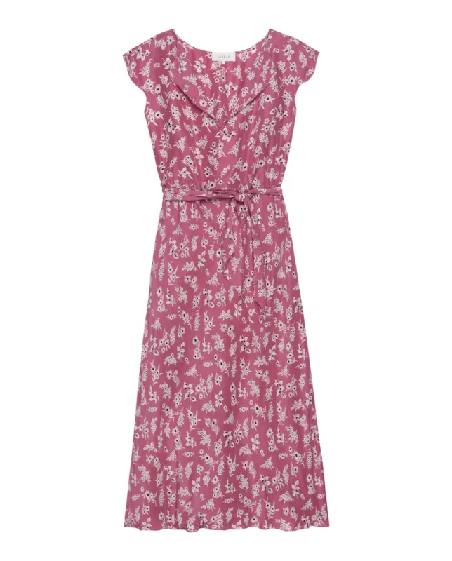 The Corridor Dress. -- Aubergine Field Bloom Print sold by THE GREAT.