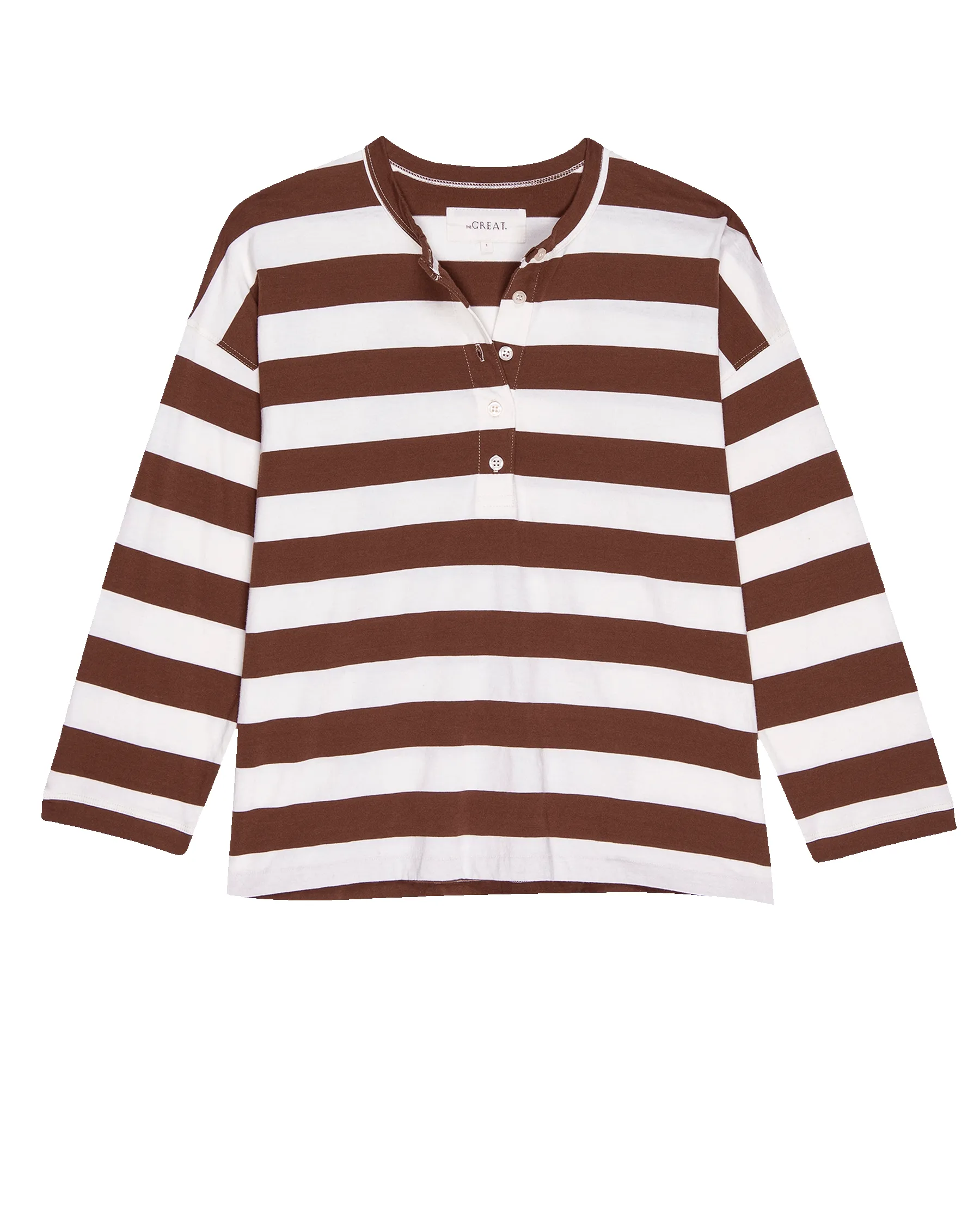 The Shrunken Henley. Stripe -- Cognac Stripe sold by THE GREAT. product image thumbnail 5