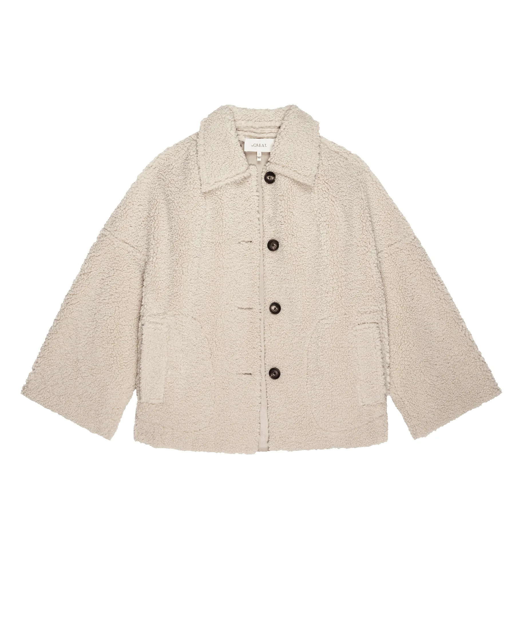 The Cropped Plush Car Coat. -- Malt sold by THE GREAT. product image thumbnail 5