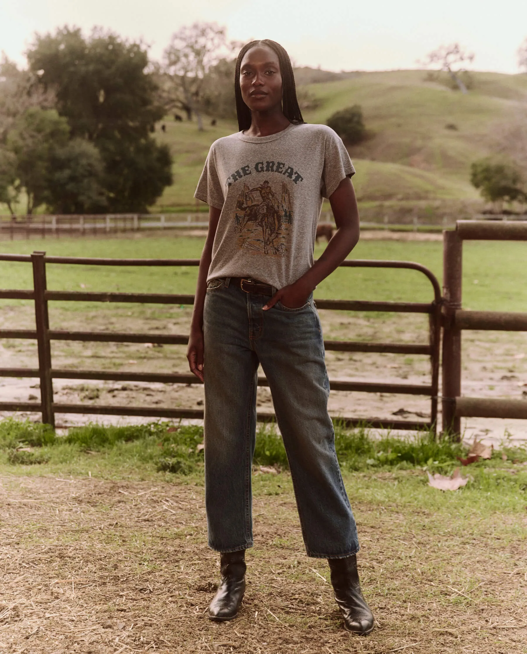 The Boxy Crew. Graphic -- Heather Grey with Rodeo Graphic sold by THE GREAT. product image thumbnail 4