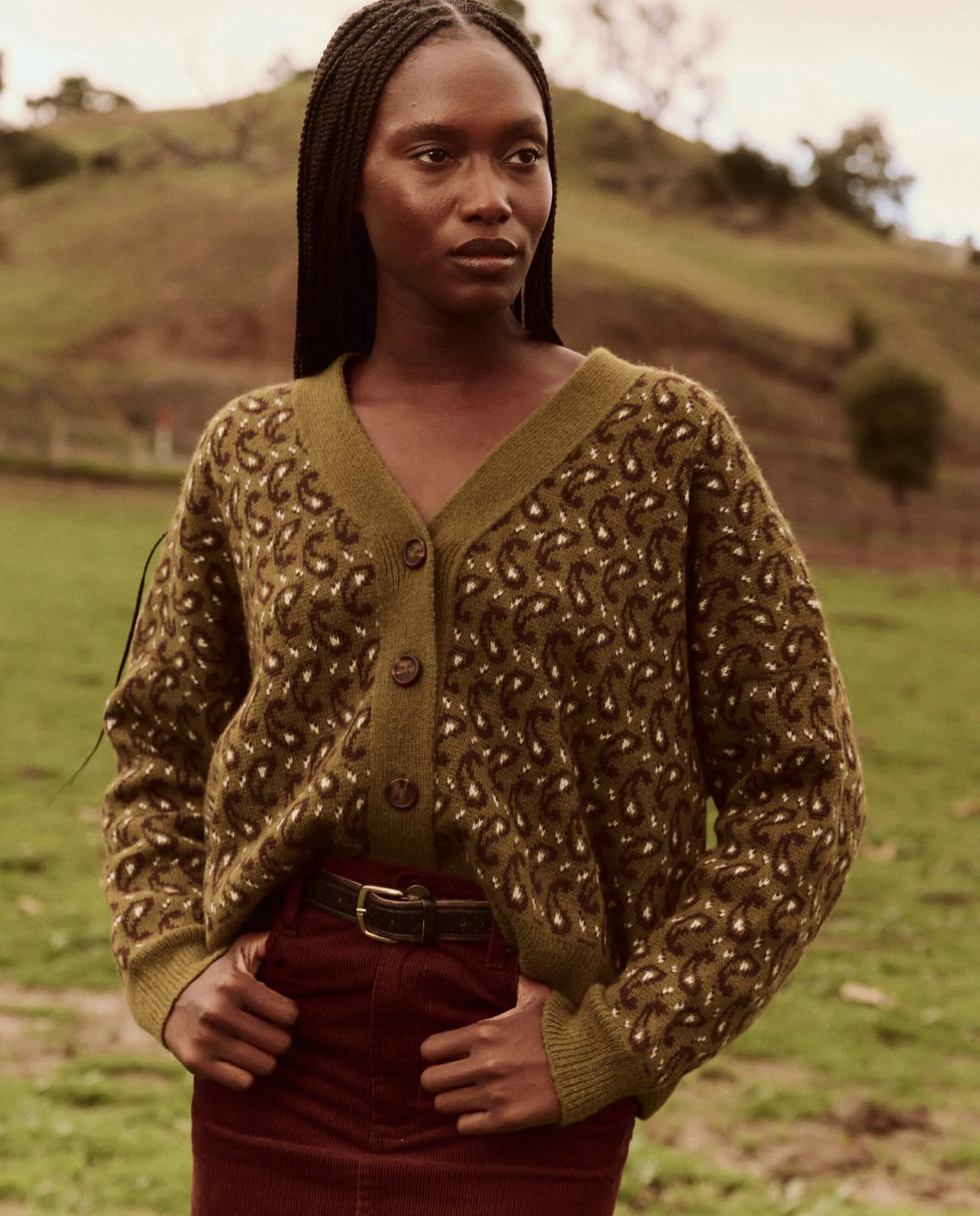 The Slouch Cardigan. -- Army Paisley sold by THE GREAT.