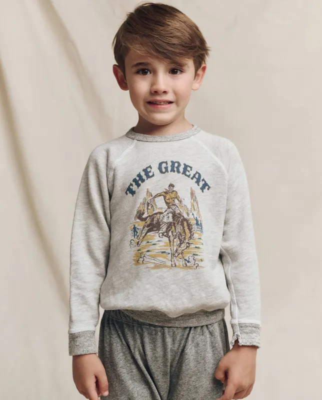 The Little College Sweatshirt. Graphic -- Soft Heather Grey with Rodeo Graphic sold by THE GREAT.