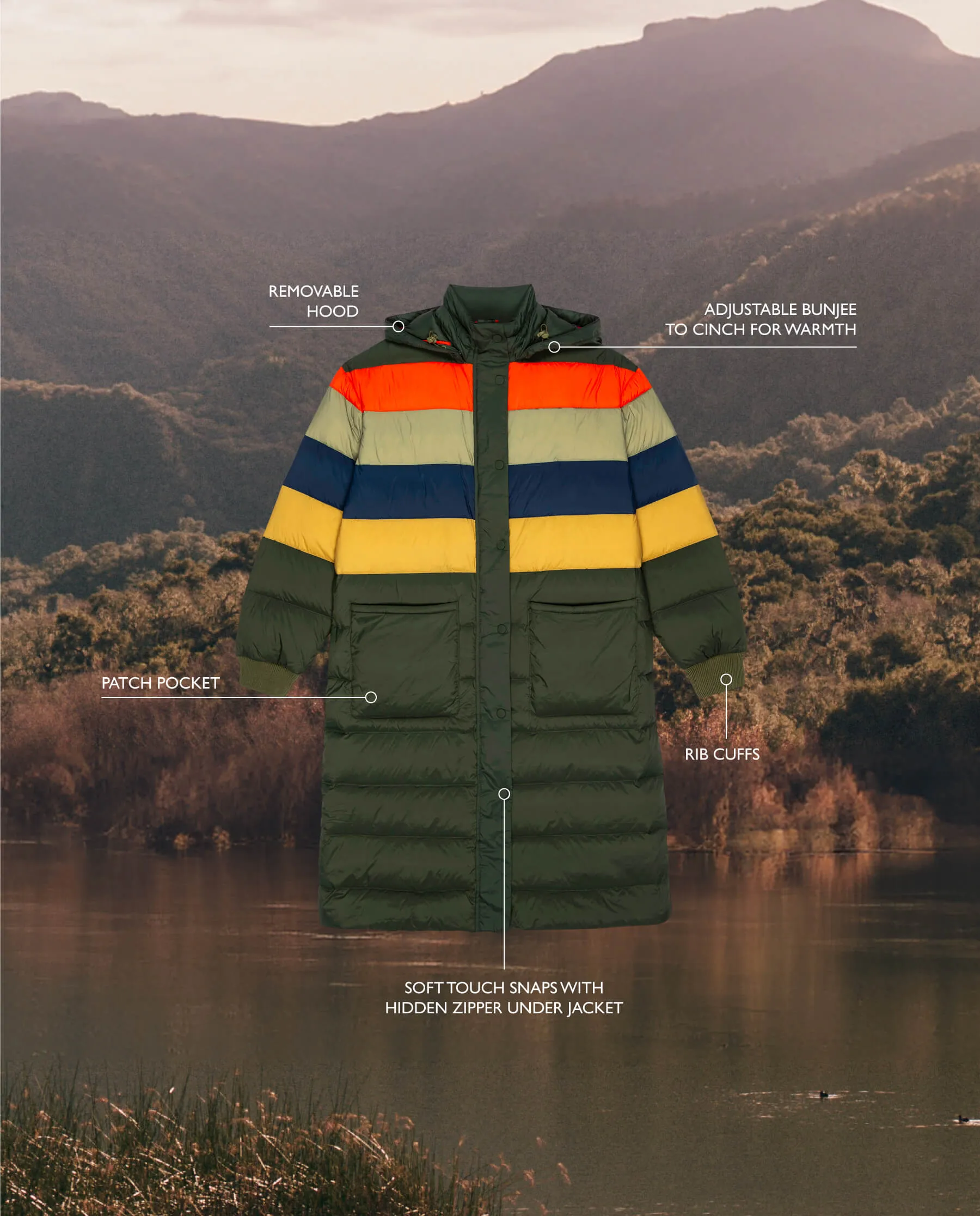 The Down Storm Puffer. -- Mountain View Multi Stripe sold by THE GREAT. product image thumbnail 5