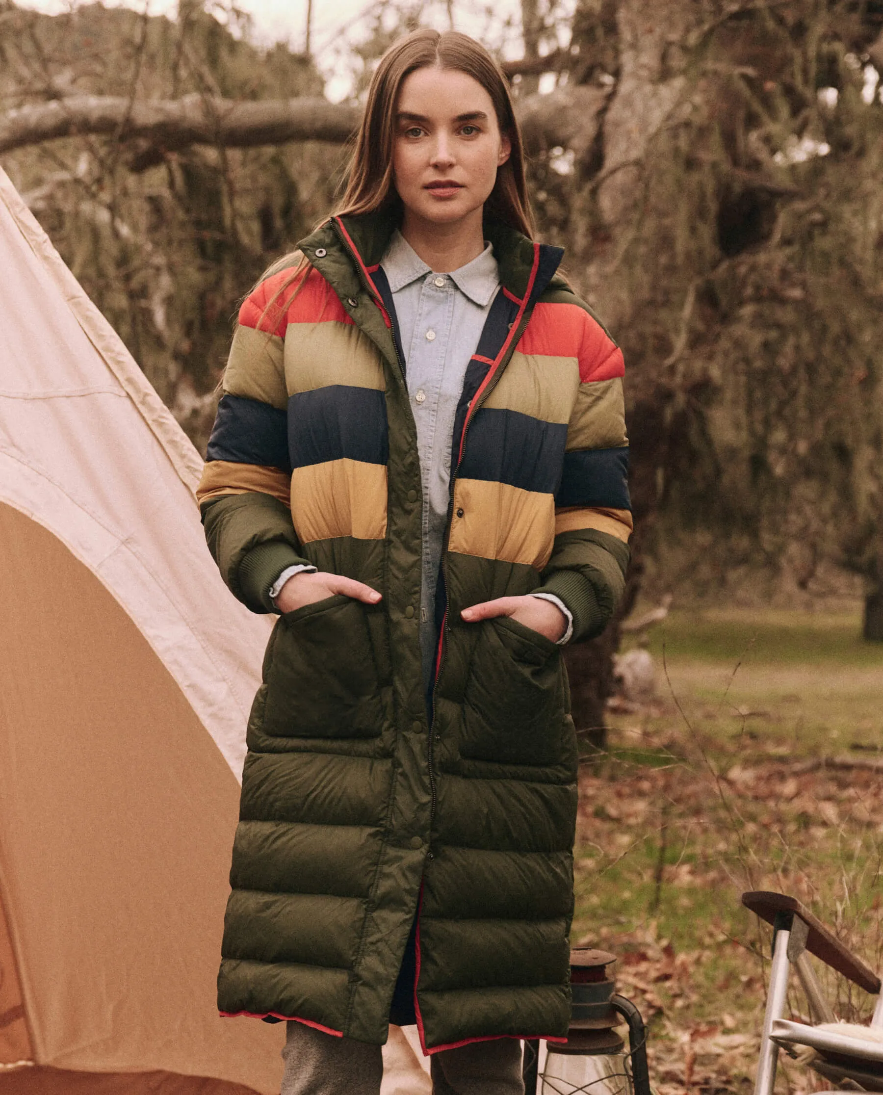 The Down Storm Puffer. -- Mountain View Multi Stripe sold by THE GREAT.