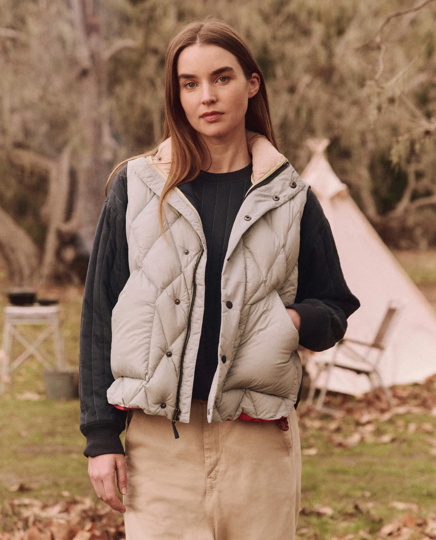 The Down Polar Vest. -- Morning Fog Landscape sold by THE GREAT.