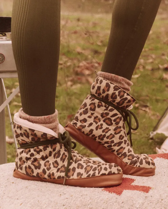 The Down Quilted Puffer Slipper. -- Snow Leopard sold by THE GREAT.