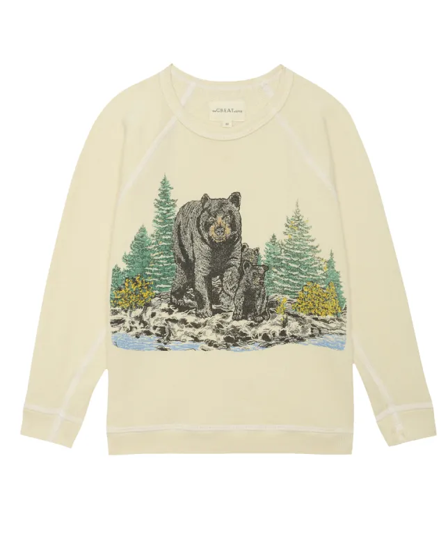 The Little College Sweatshirt. Graphic -- Washed White with Black Bear Graphic sold by THE GREAT.