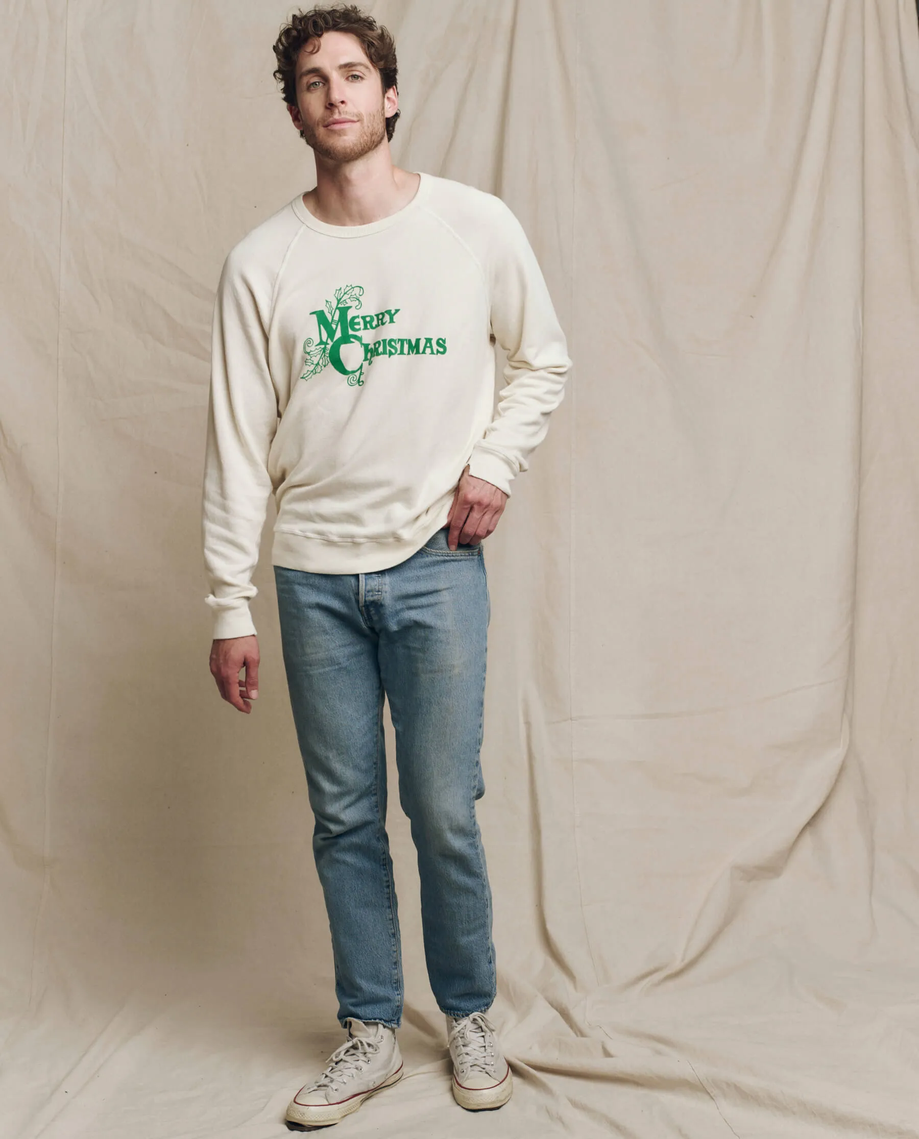 The Men’s College Sweatshirt. Graphic -- Washed White with Merry Christmas Graphic sold by THE GREAT. product image thumbnail 5