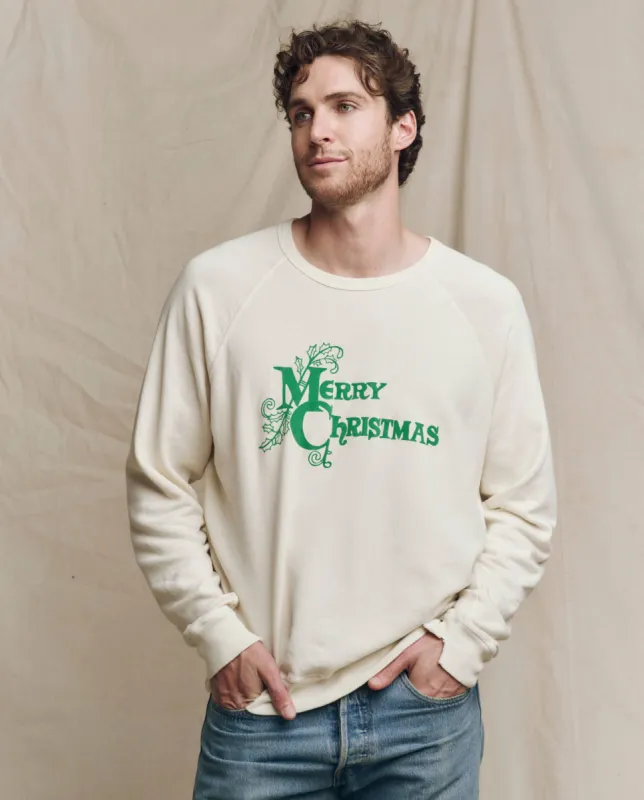 The Men’s College Sweatshirt. Graphic -- Washed White with Merry Christmas Graphic sold by THE GREAT.