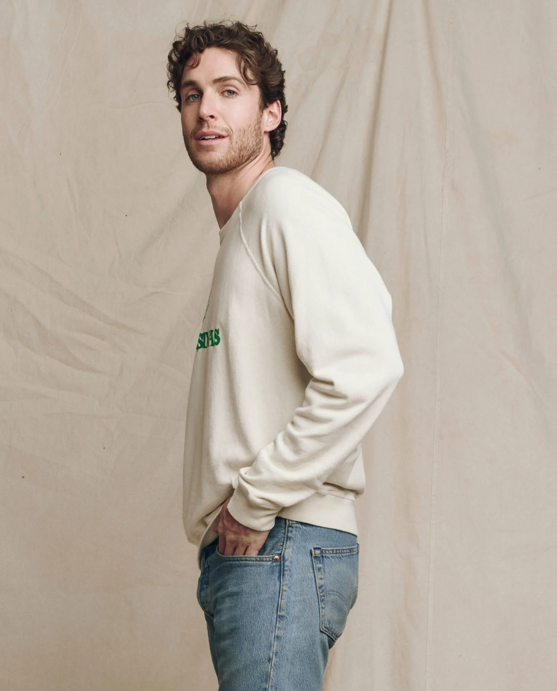 The Men’s College Sweatshirt. Graphic -- Washed White with Merry Christmas Graphic sold by THE GREAT. product image thumbnail 3