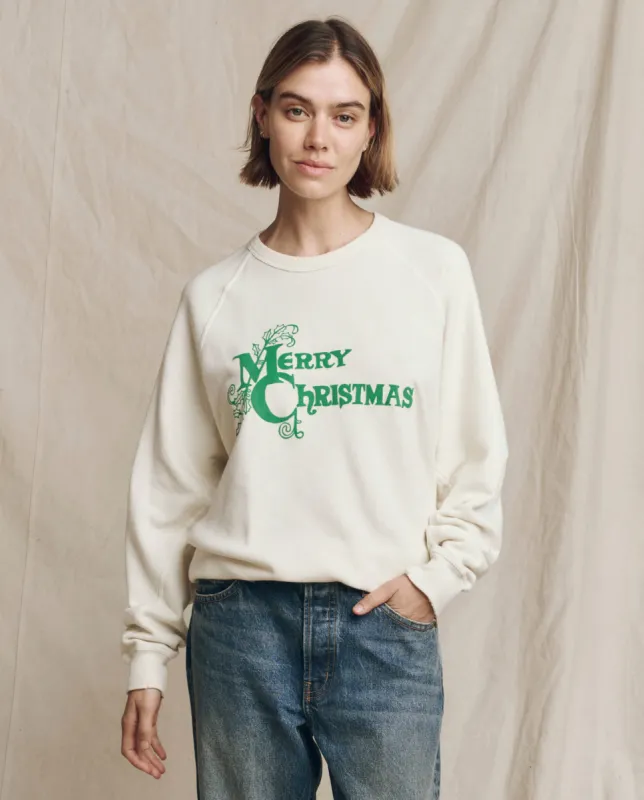 The College Sweatshirt. Graphic -- Washed White with Merry Christmas Graphic sold by THE GREAT.