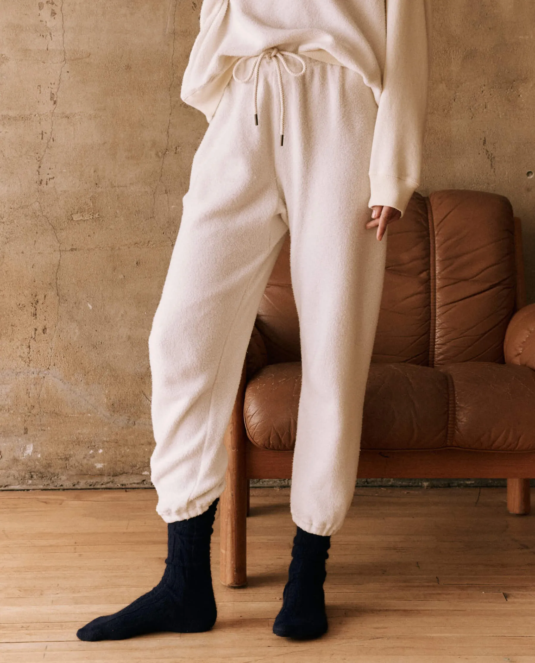 The Fleece Stadium Sweatpant. -- Washed White sold by THE GREAT.