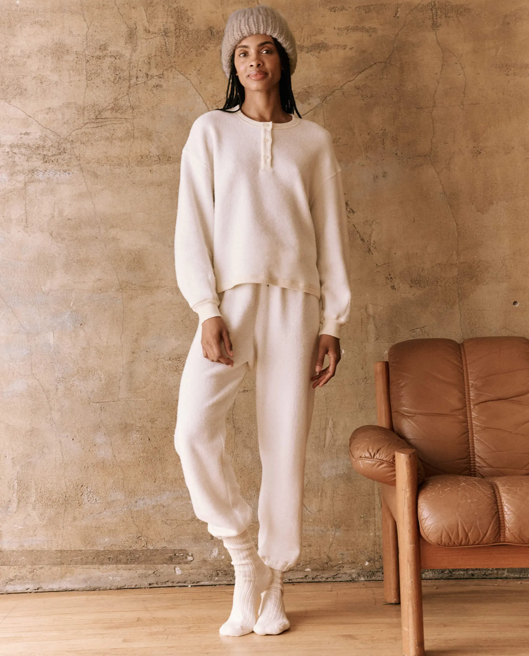 The Fleece Henley Sweatshirt. -- Washed White sold by THE GREAT. product image thumbnail 4