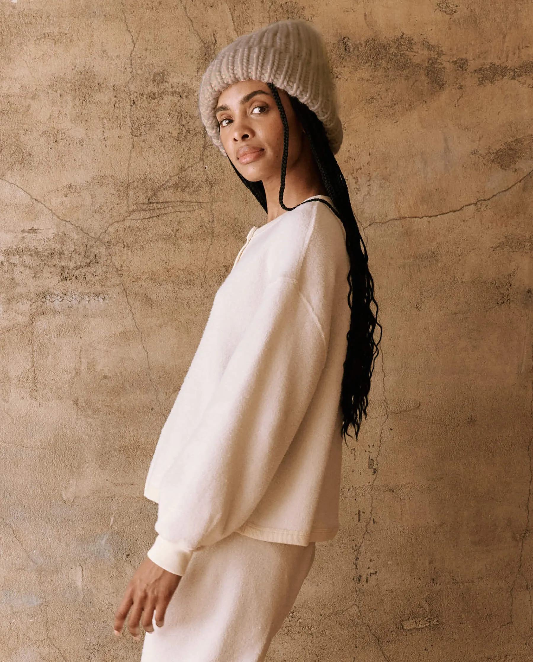 The Fleece Henley Sweatshirt. -- Washed White sold by THE GREAT. product image thumbnail 3