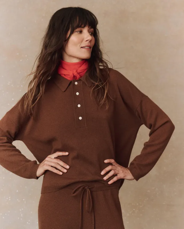 The Cashmere Polo Sweater. -- Santal sold by THE GREAT.