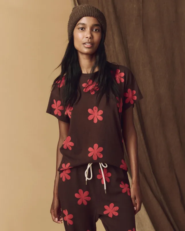 The Hand Stamped Boxy Crew. -- Mocha with Hot Red Daisy made by THE GREAT.