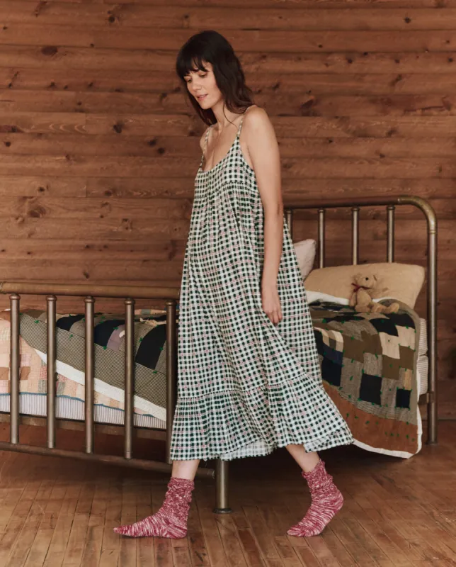 The Ruffle Tank Night Dress. -- Winter Pine Plaid sold by THE GREAT.