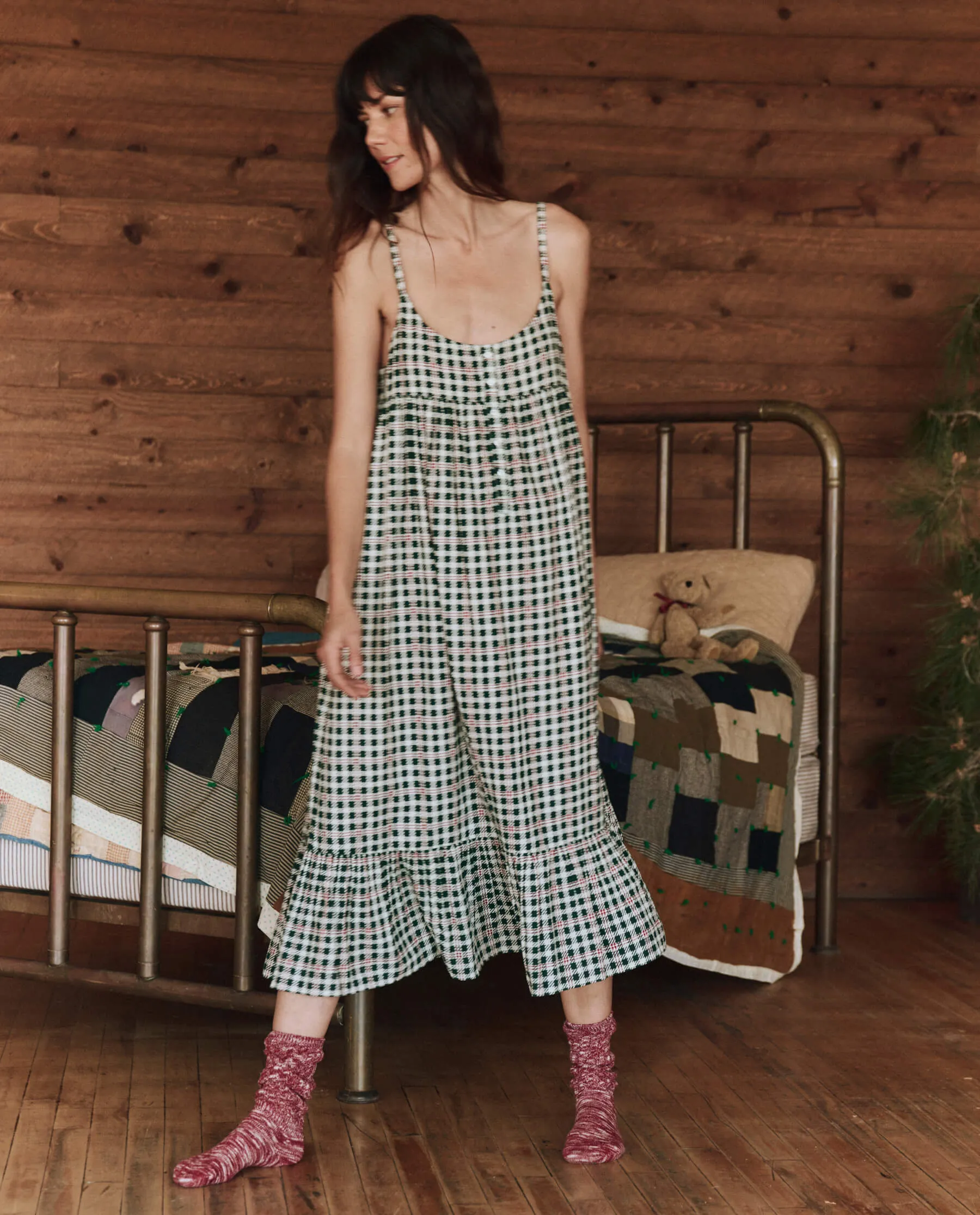 The Ruffle Tank Night Dress. -- Winter Pine Plaid sold by THE GREAT. product image thumbnail 2