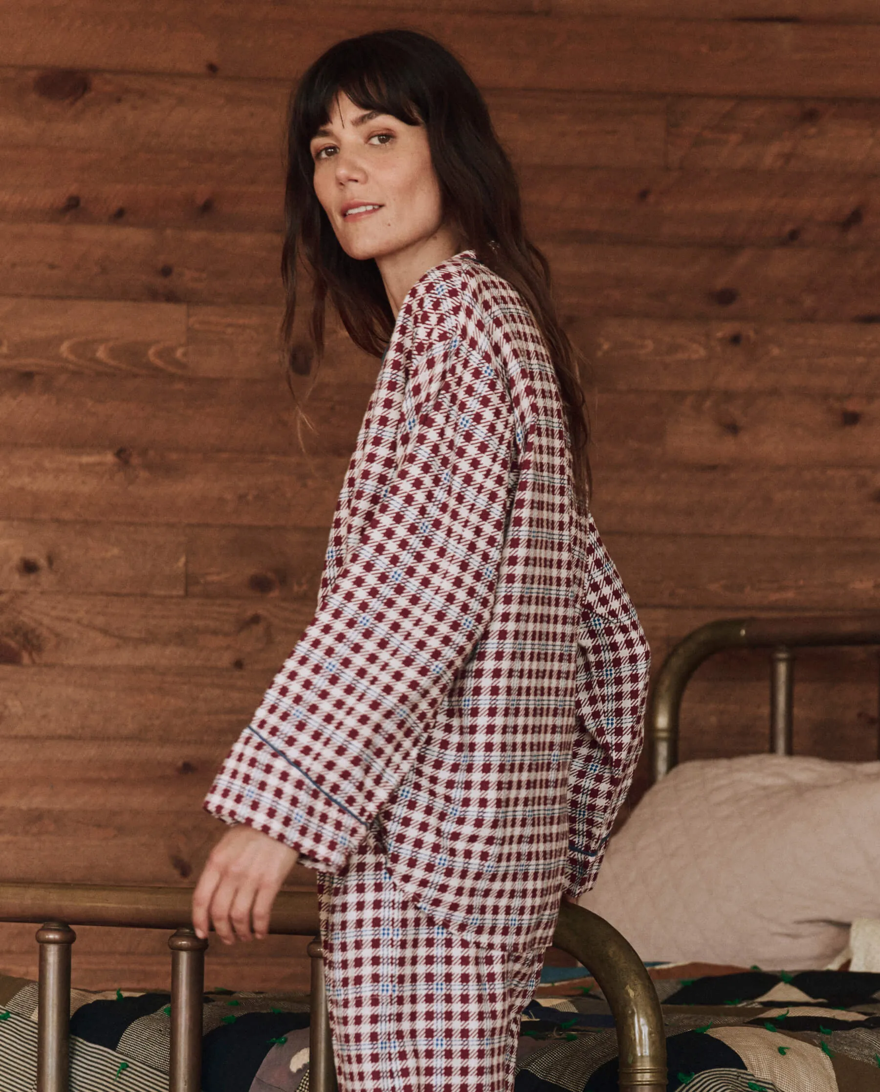 The Pajama Shirt. -- Bordeaux Plaid sold by THE GREAT. product image thumbnail 3