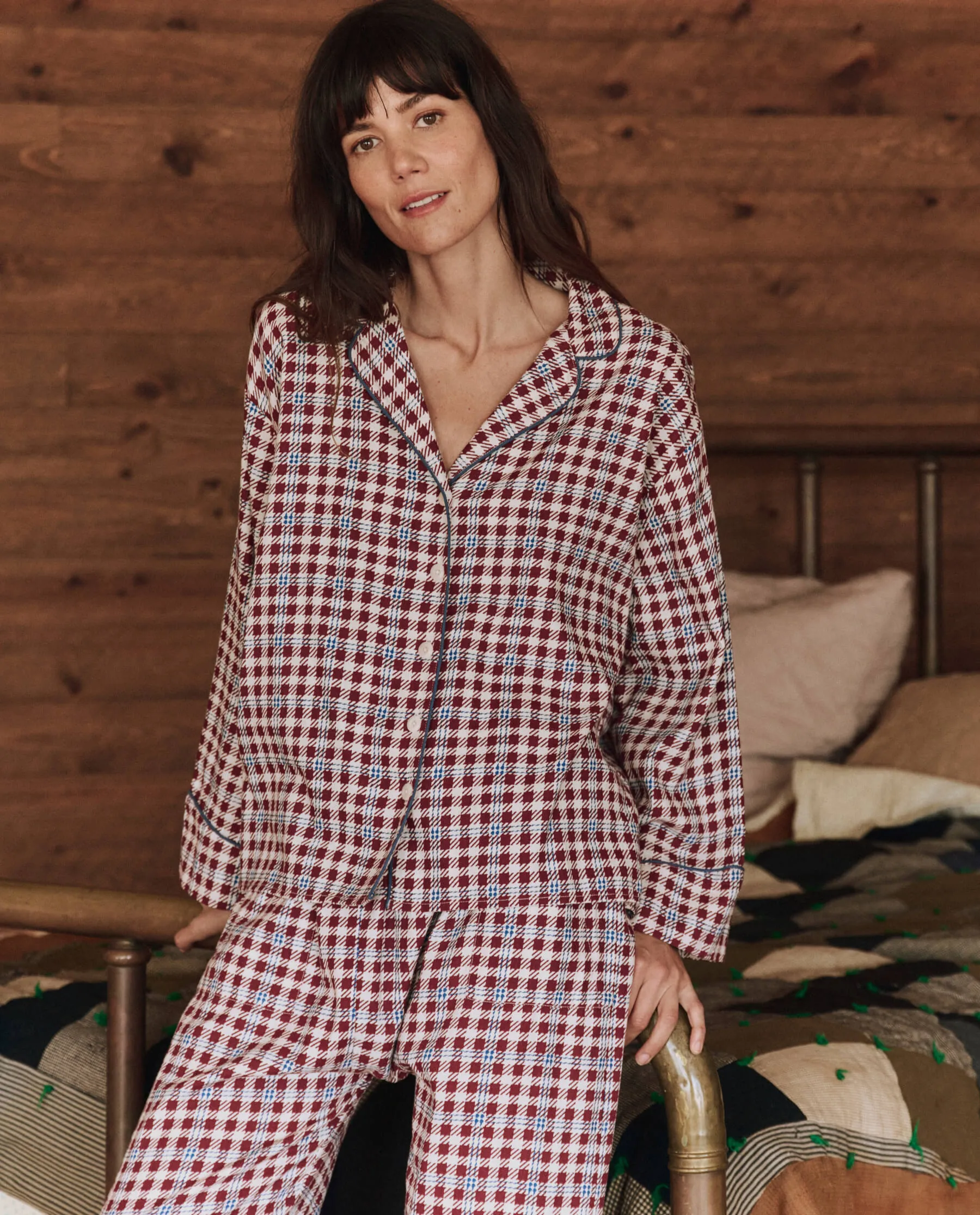 The Pajama Shirt. -- Bordeaux Plaid sold by THE GREAT.