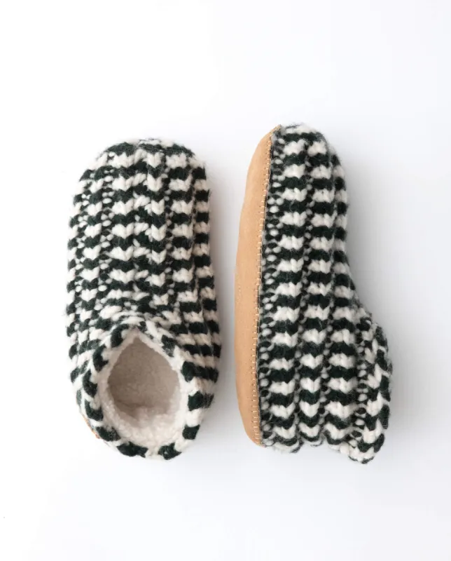 The Bootie Slipper. -- Black And Cream Stripe sold by THE GREAT.