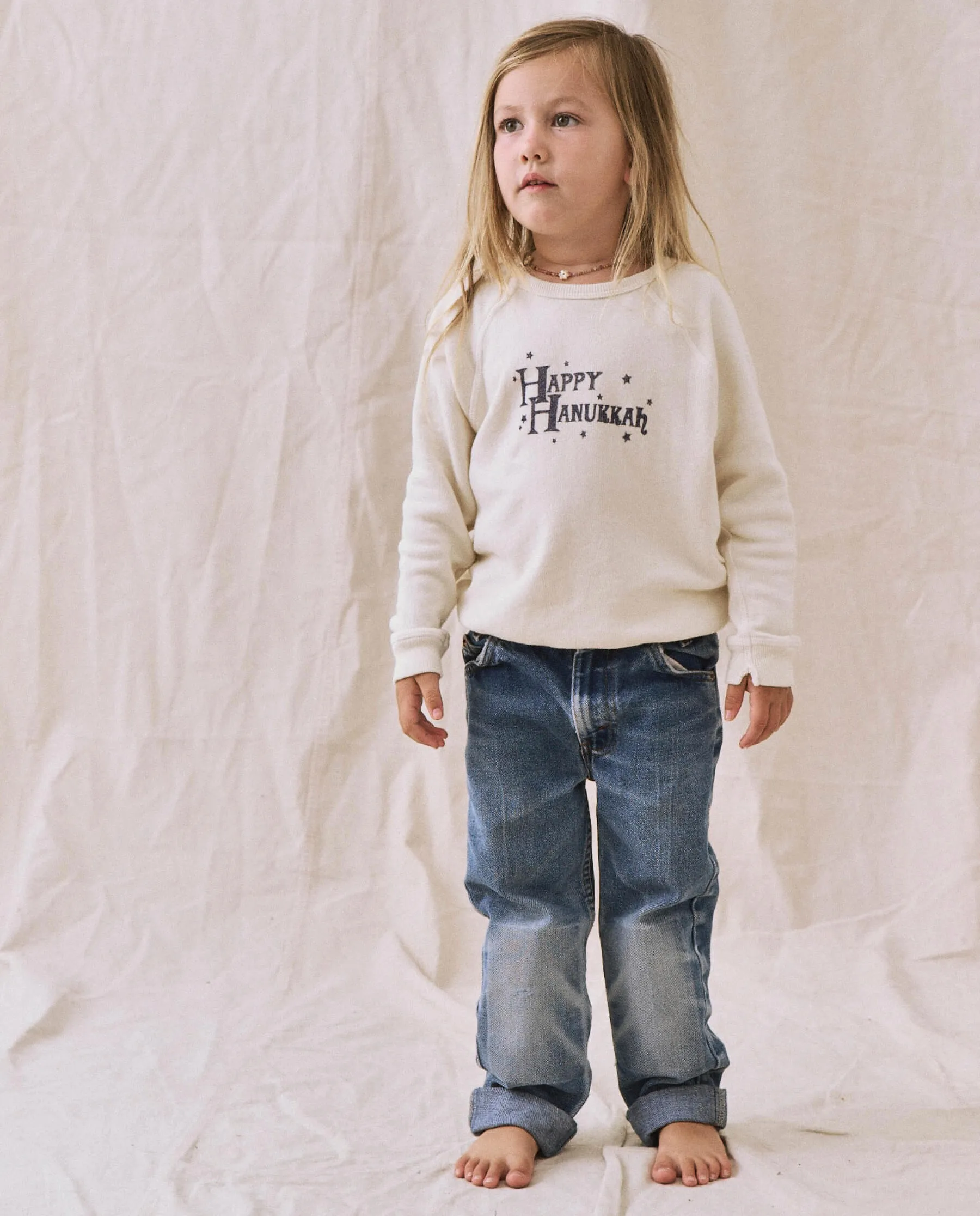 The Little College Sweatshirt. -- Washed White with Hanukkah Graphic sold by THE GREAT. product image thumbnail 5