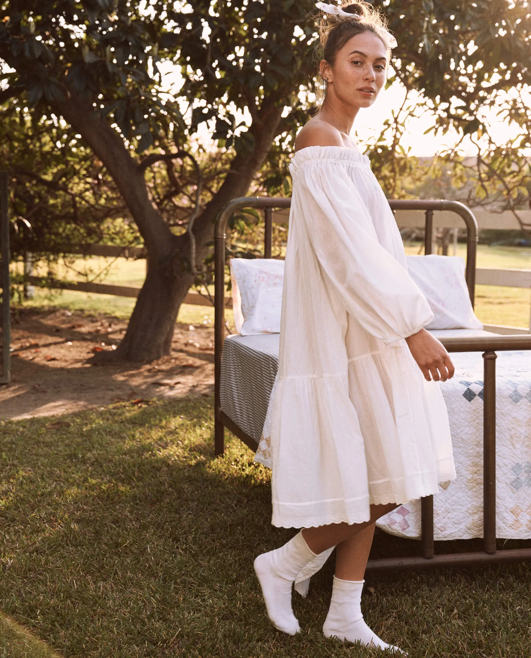 The Eyelet Short Victorian Sleep Dress. -- True White sold by THE GREAT. product image thumbnail 3