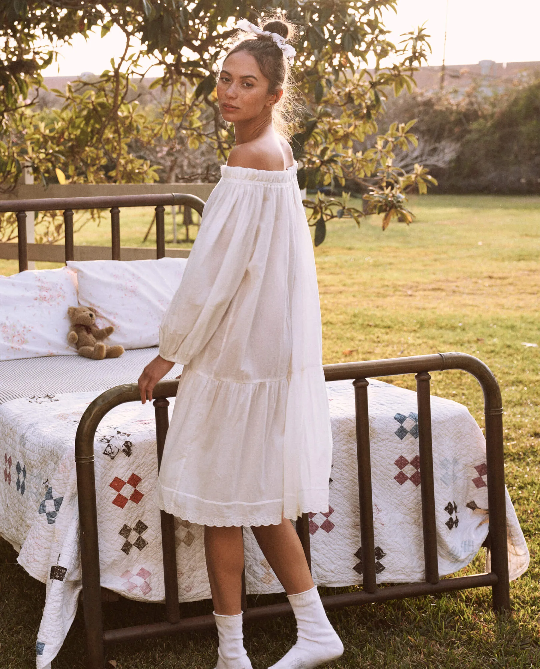 The Eyelet Short Victorian Sleep Dress. -- True White sold by THE GREAT. product image thumbnail 4