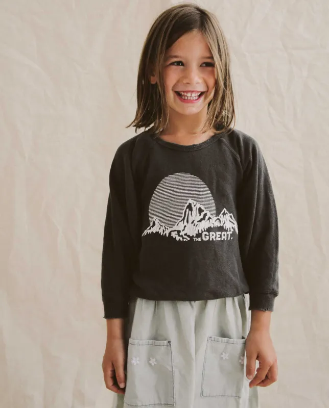 The Little College Sweatshirt. -- Washed Black With Mountain Graphic made by THE GREAT.