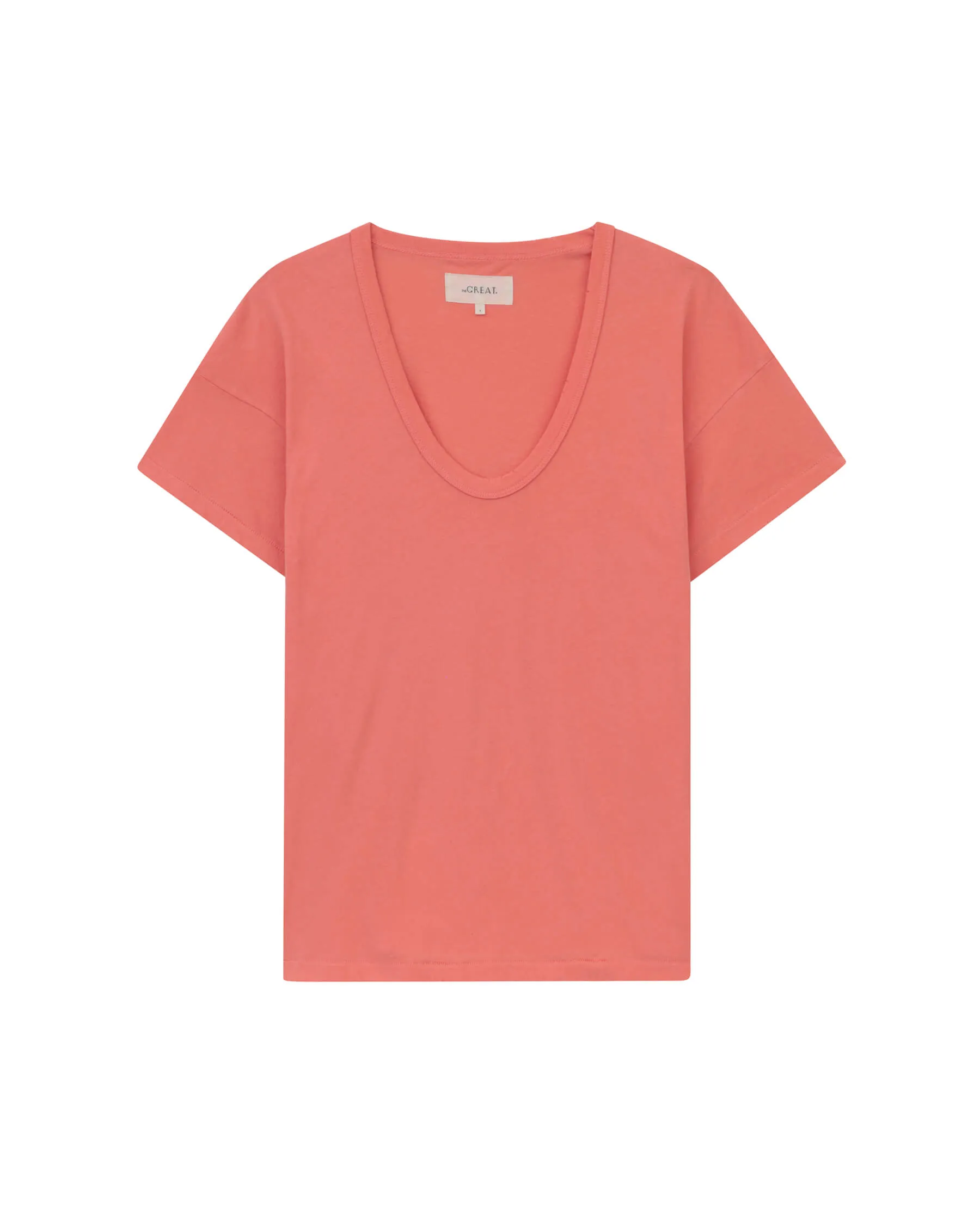 The U-Neck Tee. Solid -- Guava sold by THE GREAT.