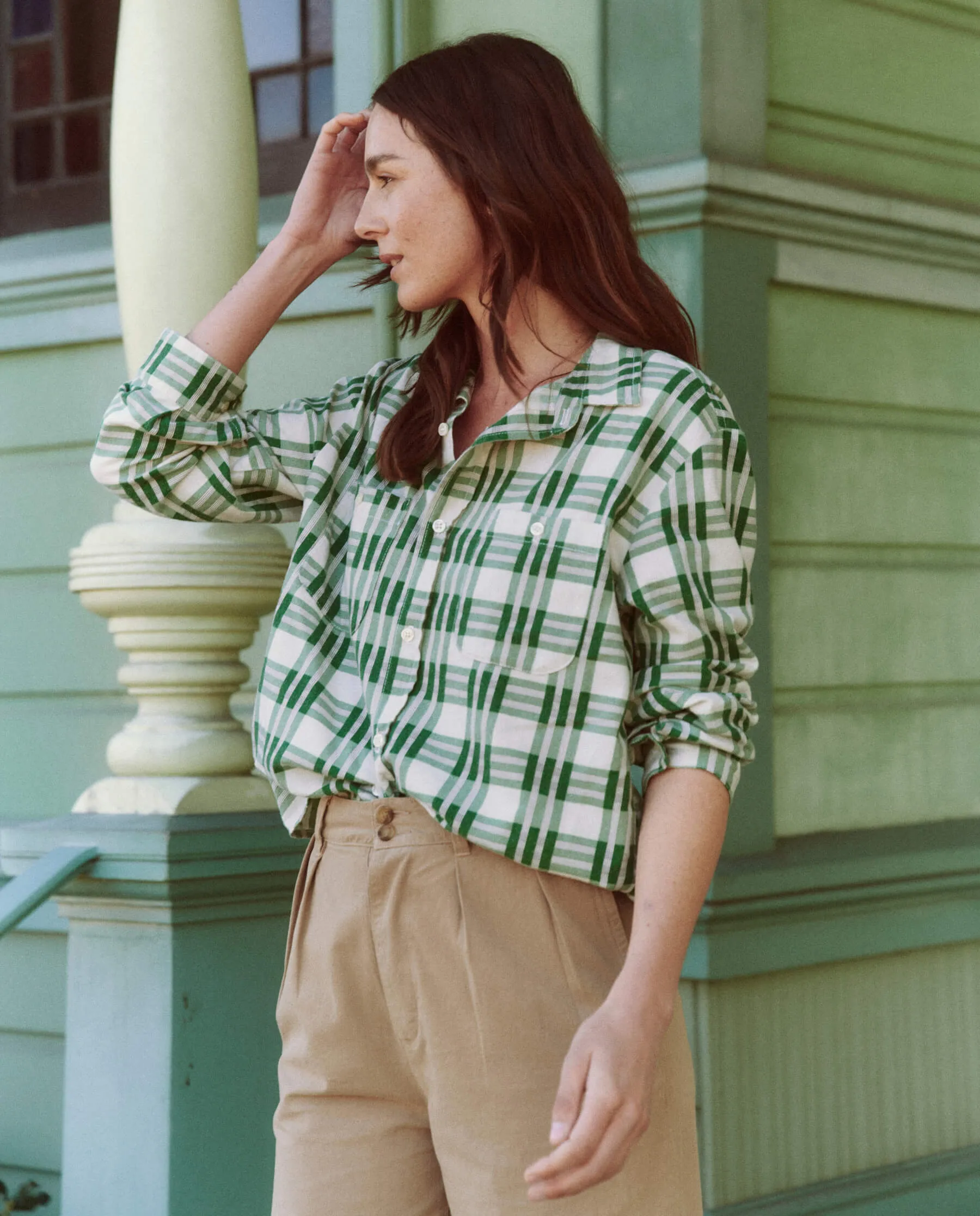 The Harbor Shirt. -- Bright Green Pioneer Plaid sold by THE GREAT. product image thumbnail 4