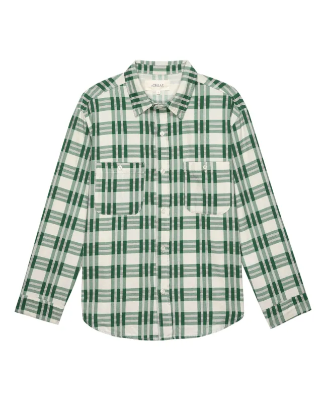The Harbor Shirt. -- Bright Green Pioneer Plaid sold by THE GREAT.