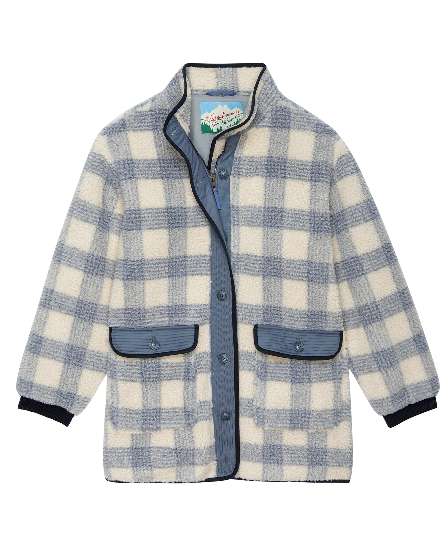 The Plush Mountaintop Coat. -- Bluebird Alpine Plaid sold by THE GREAT.
