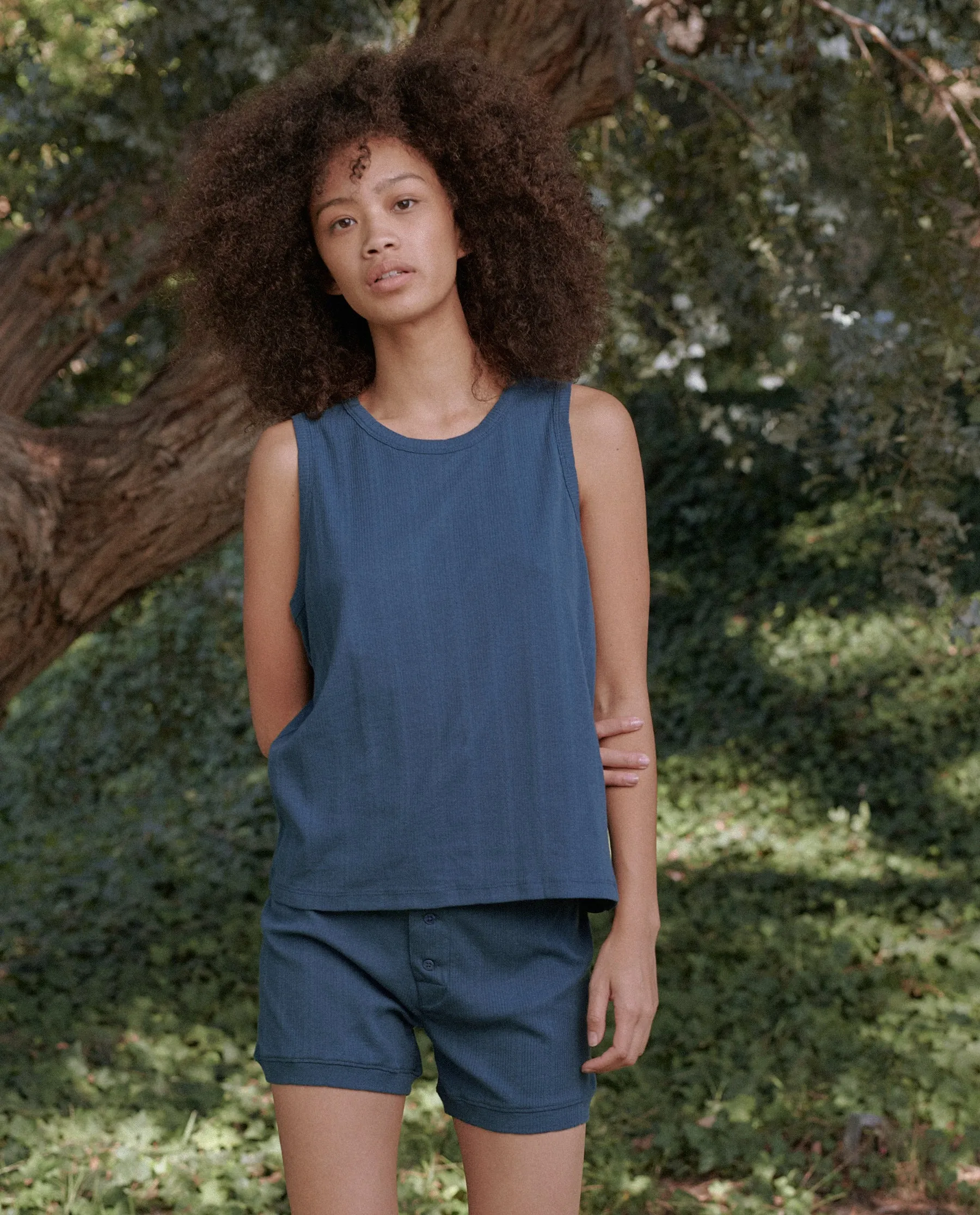 The Pointelle Sleep Muscle Tee. -- DEEP SEA BLUE sold by THE GREAT.