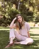 The Wide Leg Cropped Sweatpant. -- Washed White Colorful Stripe sold by THE GREAT.