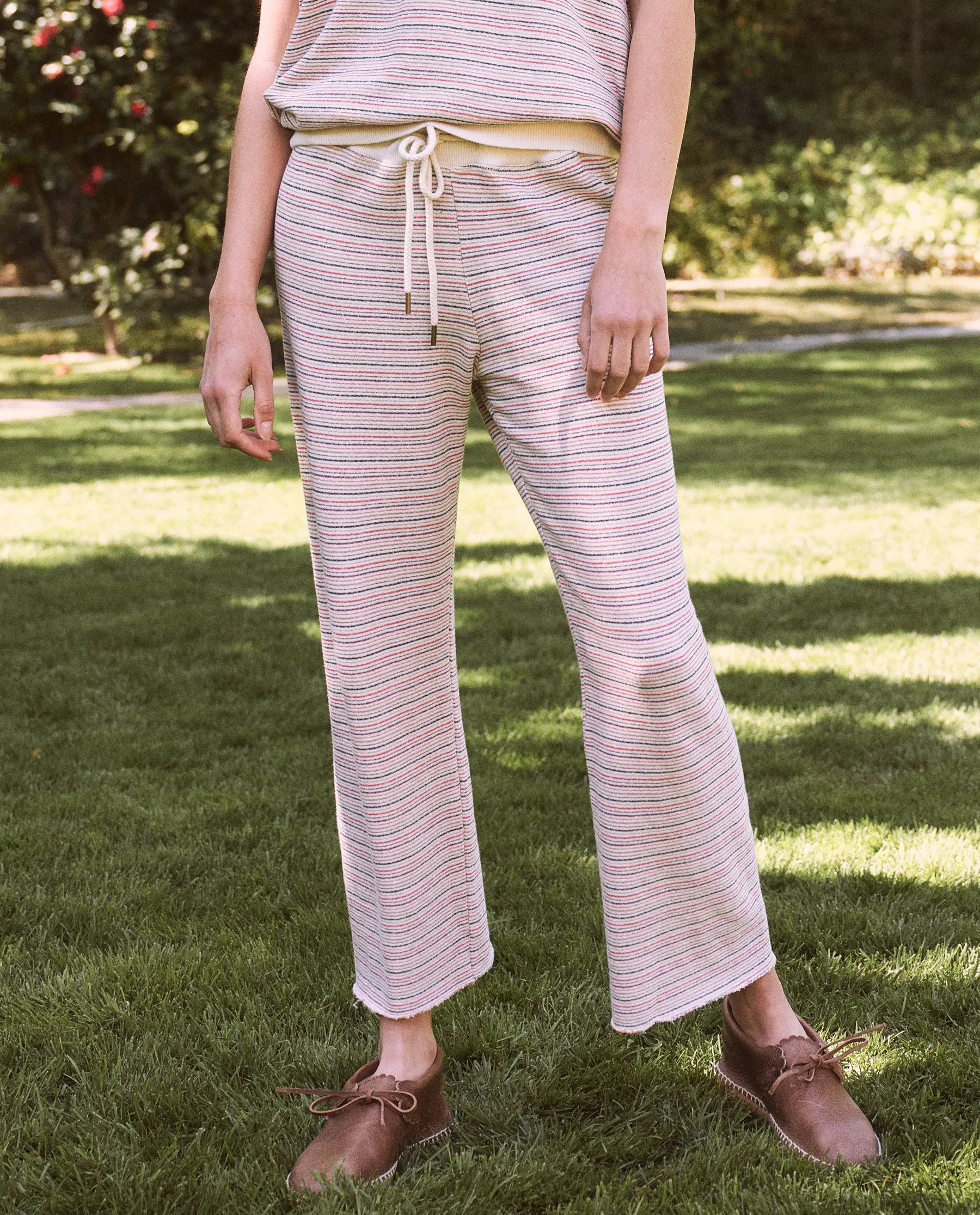 The Wide Leg Cropped Sweatpant. -- Washed White Colorful Stripe sold by THE GREAT. product image thumbnail 5